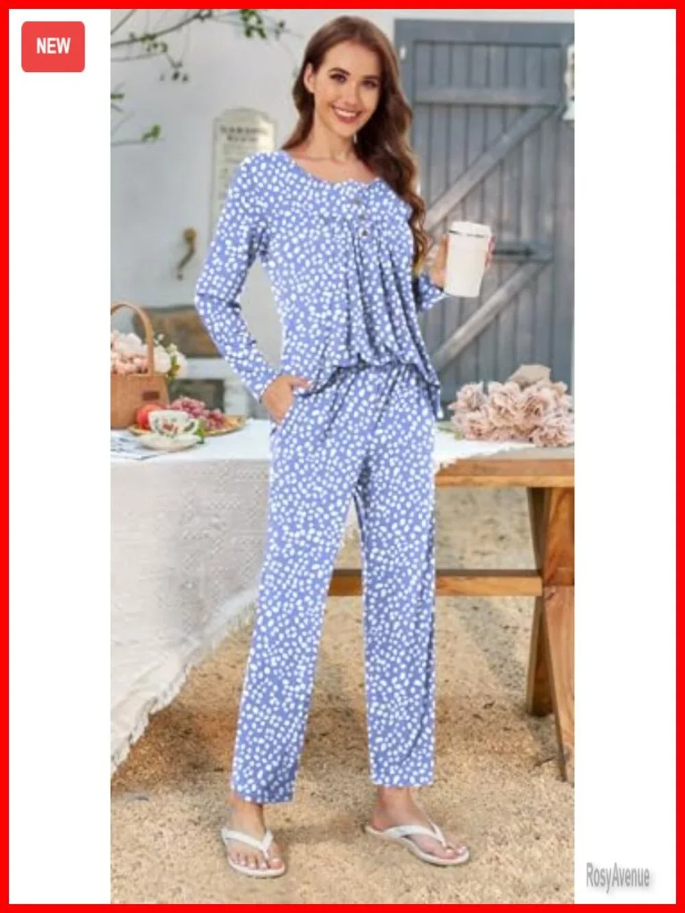 2 Piece Pajama Set Long Sleeve Top and Pant with Pockets Lounge Sleepwear